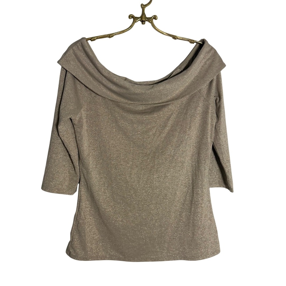 White House Black Market Gold Shimmer Off The Shoulder Top NWT Large 570065571